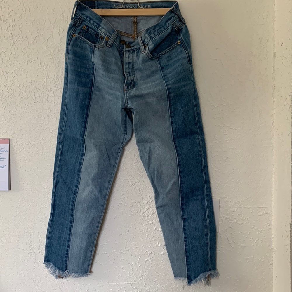 American Eagle Vintage Hi-Rise Jeans Two Tone jagged raw hem